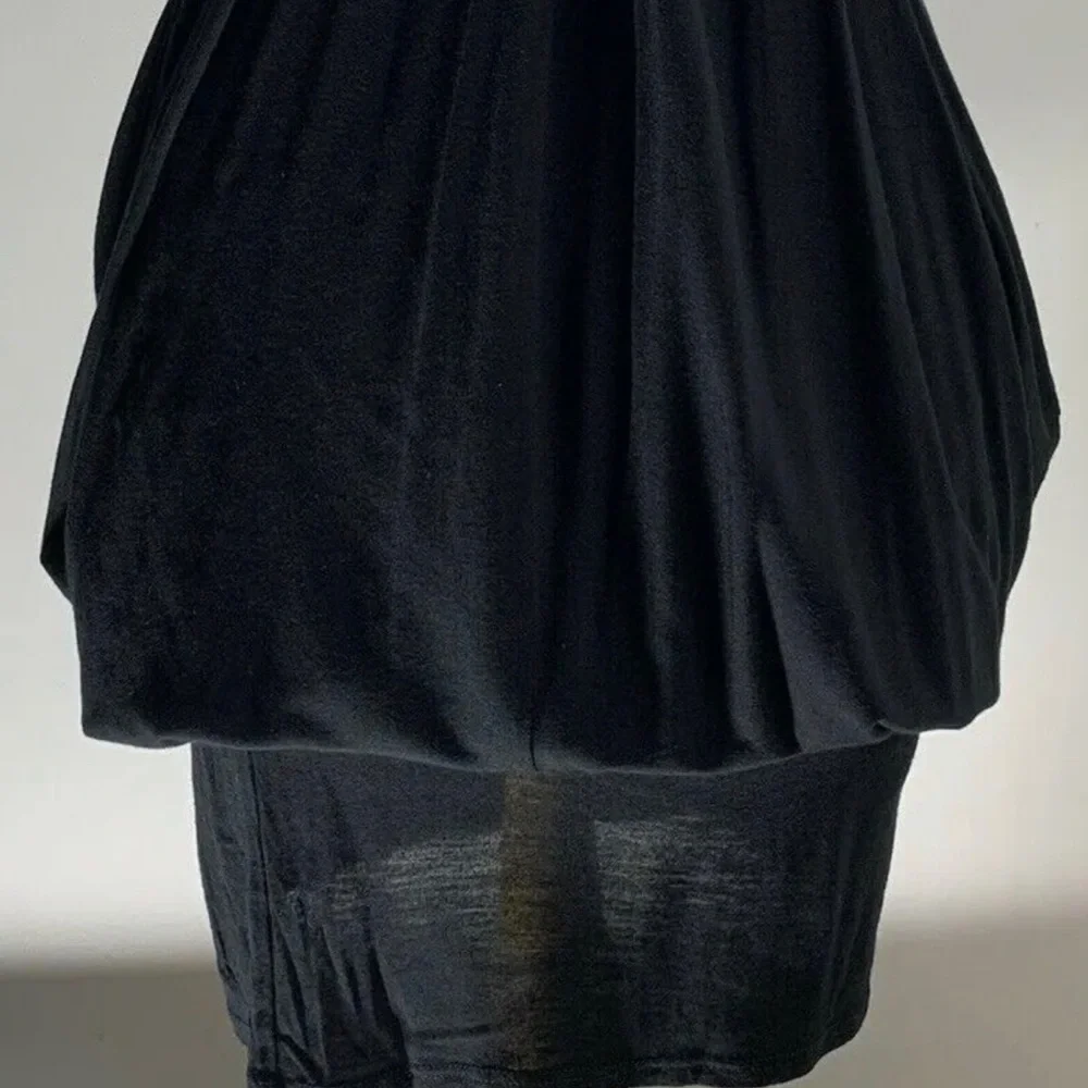 Dorothy Perkins Black Dress Sleeveless Draped Waterfall Knee Length Stretch UK 8 - Picture 6 of 12